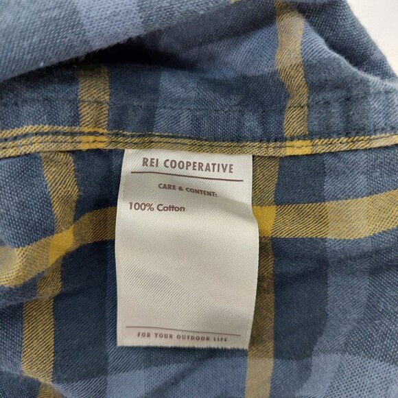 REI Cooperative Men's XL Blue & Yellow Plaid Flannel Shirt Sportsman Camping - Picture 5 of 8